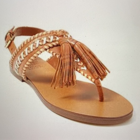 Vince Camuto Shoes - Vince Camuto Rebeka Leather Tassel Woven Thong Sandals Brown Size 8.5